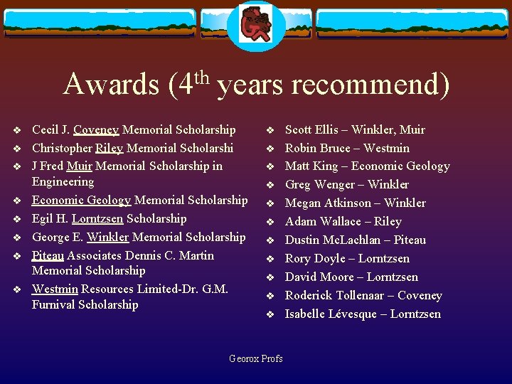 Awards (4 th years recommend) v v v v Cecil J. Coveney Memorial Scholarship