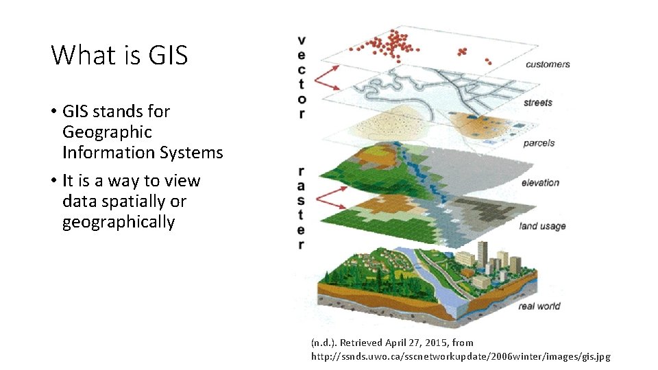 What is GIS • GIS stands for Geographic Information Systems • It is a