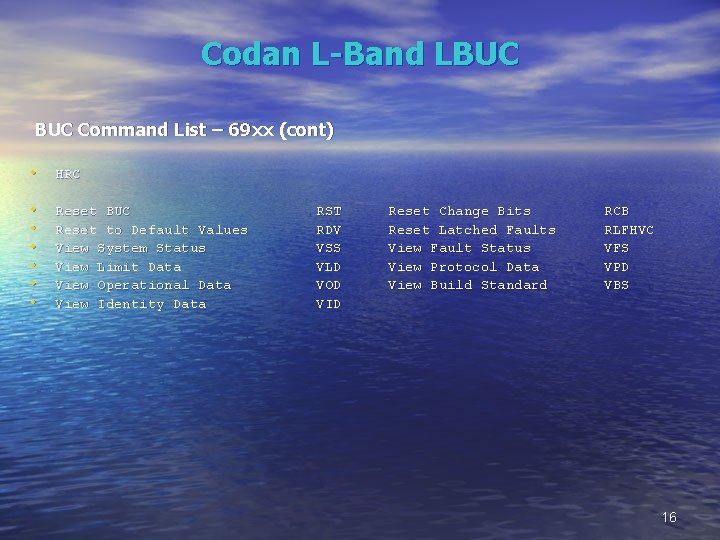 Codan L-Band LBUC Command List – 69 xx (cont) • HRC • • •