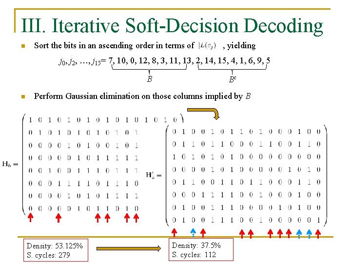 III. Iterative Soft-Decision Decoding n Sort the bits in an ascending order in terms