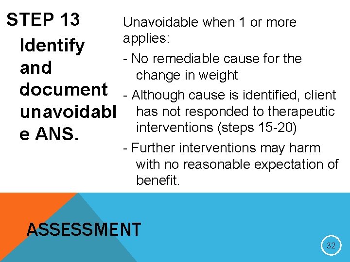 STEP 13 Identify and document unavoidabl e ANS. Unavoidable when 1 or more applies: