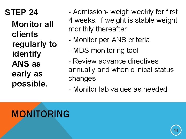 STEP 24 Monitor all clients regularly to identify ANS as early as possible. -