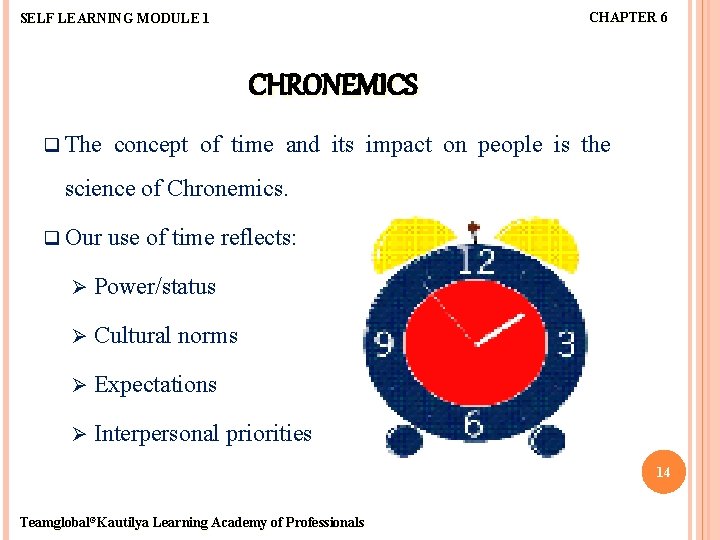 CHAPTER 6 SELF LEARNING MODULE 1 CHRONEMICS q The concept of time and its