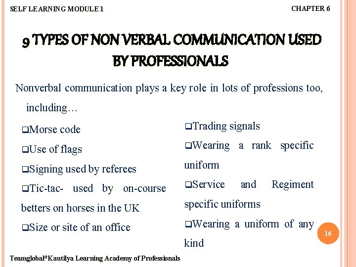 CHAPTER 6 SELF LEARNING MODULE 1 9 TYPES OF NON VERBAL COMMUNICATION USED BY