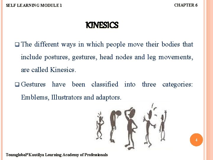 CHAPTER 6 SELF LEARNING MODULE 1 KINESICS q The different ways in which people