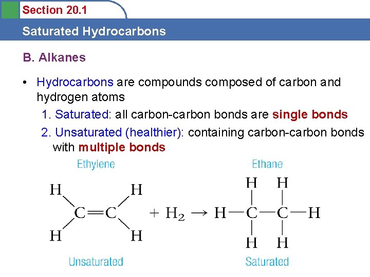 Section 20. 1 Saturated Hydrocarbons B. Alkanes • Hydrocarbons are compounds composed of carbon