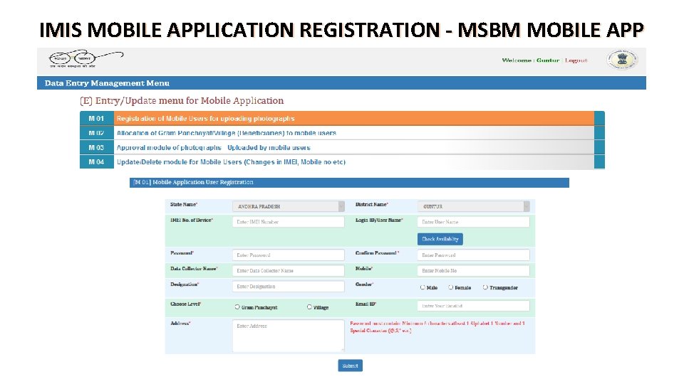 IMIS MOBILE APPLICATION REGISTRATION - MSBM MOBILE APP IMIS MOBILE APPLICATION REGISTRATION - MSBM MOBILE APP