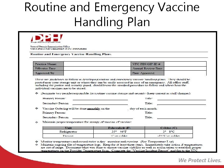 Routine and Emergency Vaccine Handling Plan 
