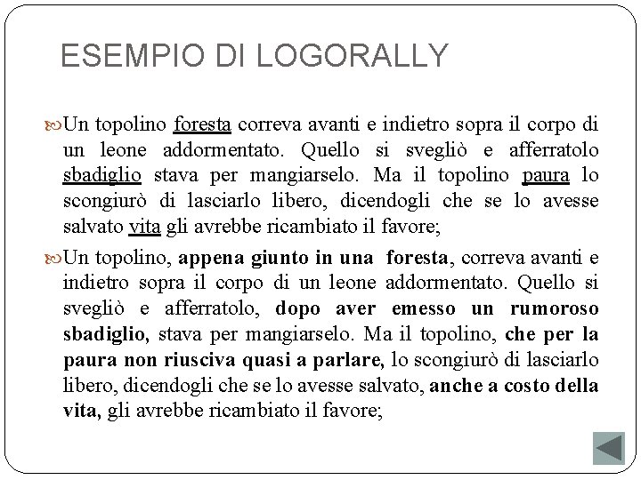 ESEMPIO DI LOGORALLY Un topolino foresta correva avanti e indietro sopra il corpo di