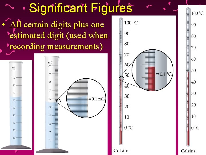 Significant Figures • All certain digits plus one estimated digit (used when recording measurements)