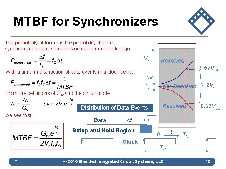 MTBF for Synchronizers The probability of failure is the probability that the synchronizer output