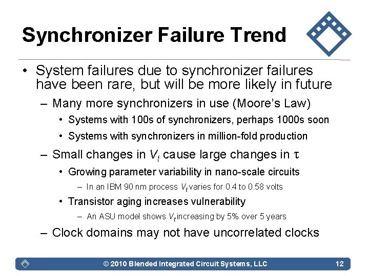 Synchronizer Failure Trend • System failures due to synchronizer failures have been rare, but