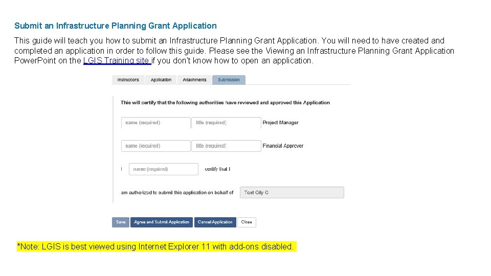 Submit an Infrastructure Planning Grant Application This guide will teach you how to submit