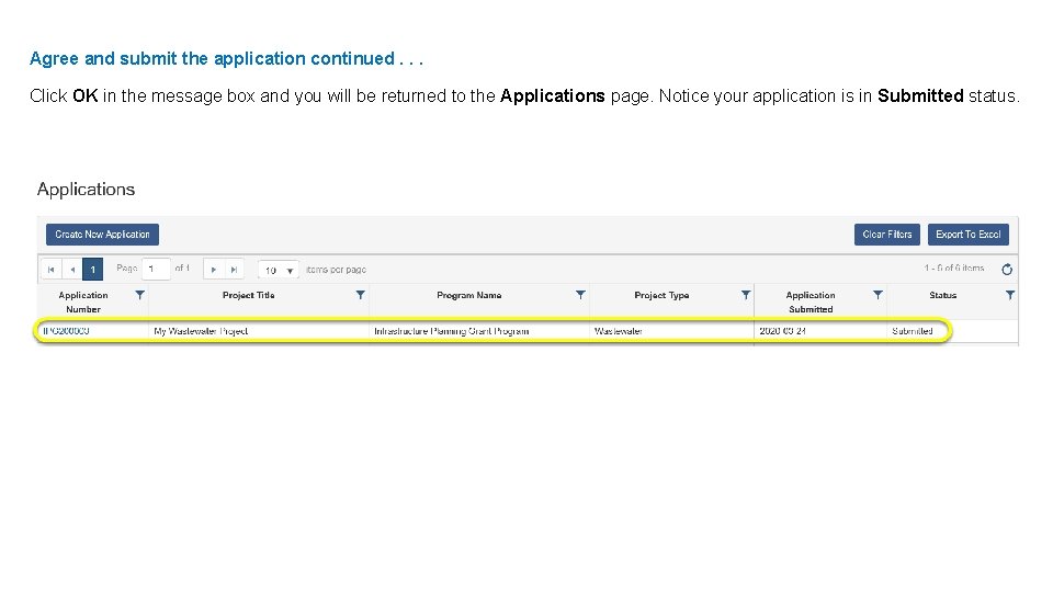 Agree and submit the application continued. . . Click OK in the message box