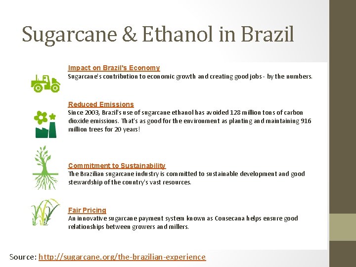 Sugarcane & Ethanol in Brazil Impact on Brazil's Economy Sugarcane's contribution to economic growth