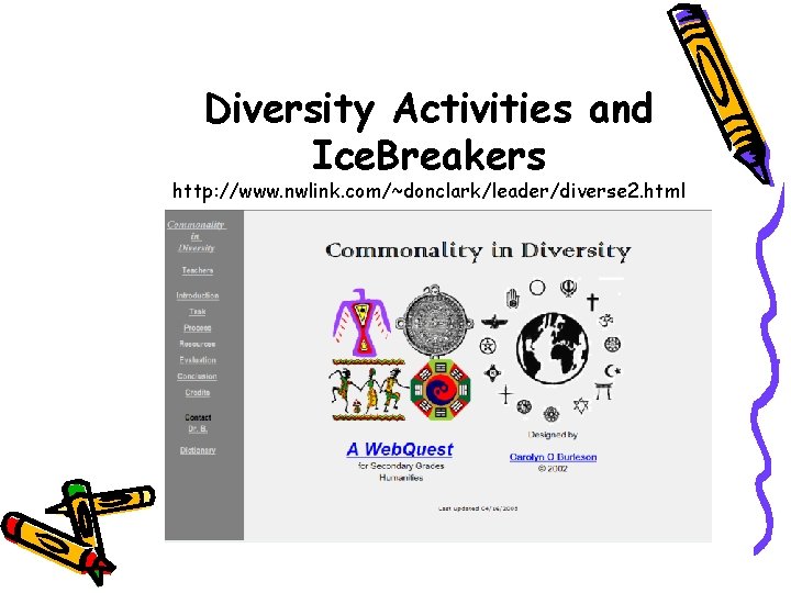 Diversity Activities and Ice. Breakers http: //www. nwlink. com/~donclark/leader/diverse 2. html 