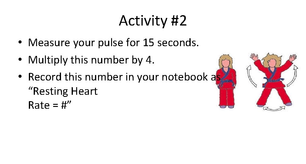 Activity #2 • Measure your pulse for 15 seconds. • Multiply this number by