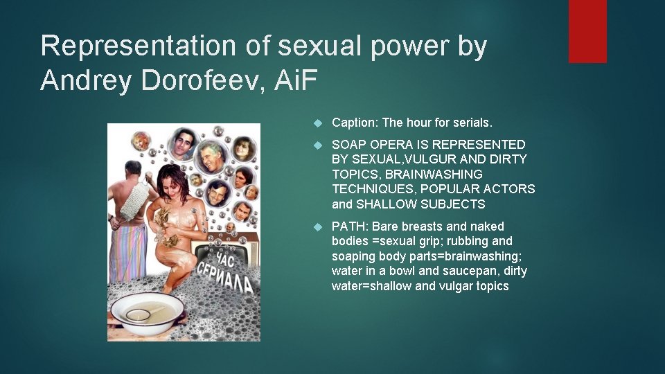 Representation of sexual power by Andrey Dorofeev, Ai. F Caption: The hour for serials.