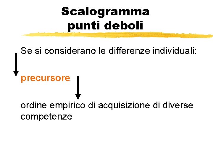 Scalogramma punti deboli Se si considerano le differenze individuali: precursore ordine empirico di acquisizione