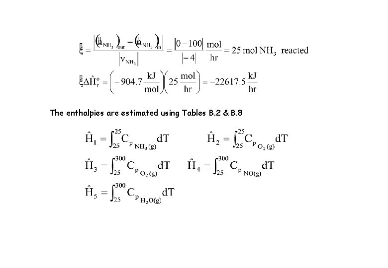 The enthalpies are estimated using Tables B. 2 & B. 8 