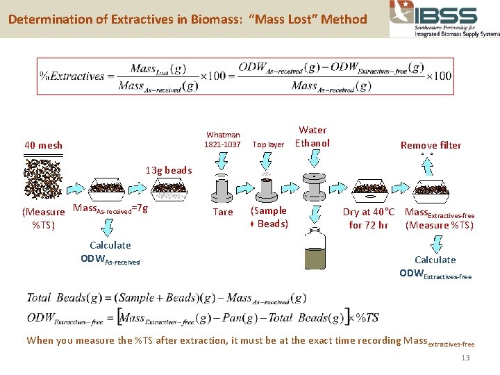  Determination of Extractives in Biomass: “Mass Lost” Method Whatman 1821 -1037 40 mesh