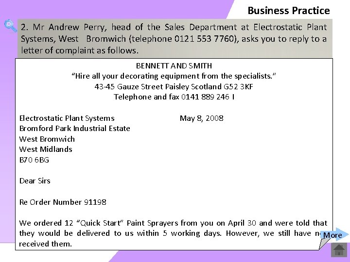 Business Practice 2. Mr Andrew Perry, head of the Sales Department at Electrostatic Plant