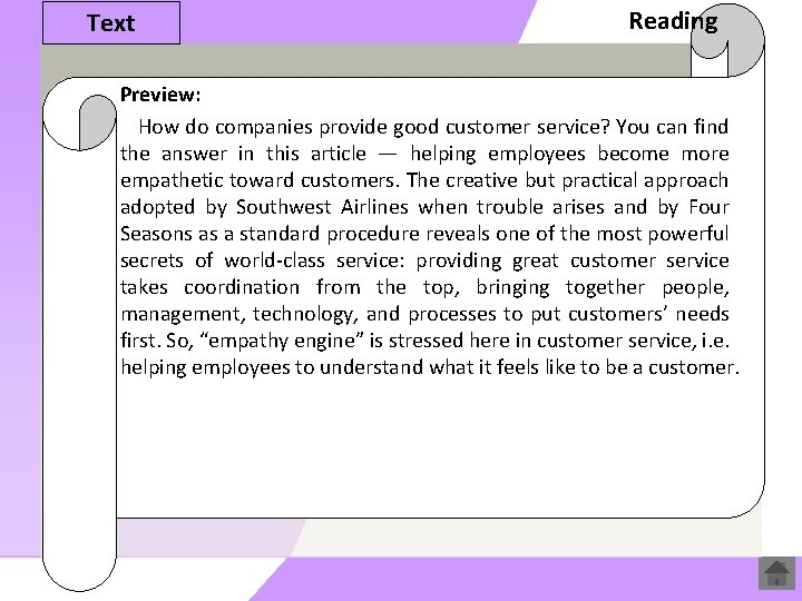 Text Reading Preview: How do companies provide good customer service? You can find the