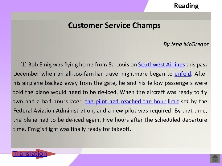 Reading Customer Service Champs By Jena Mc. Gregor [1] Bob Emig was flying home