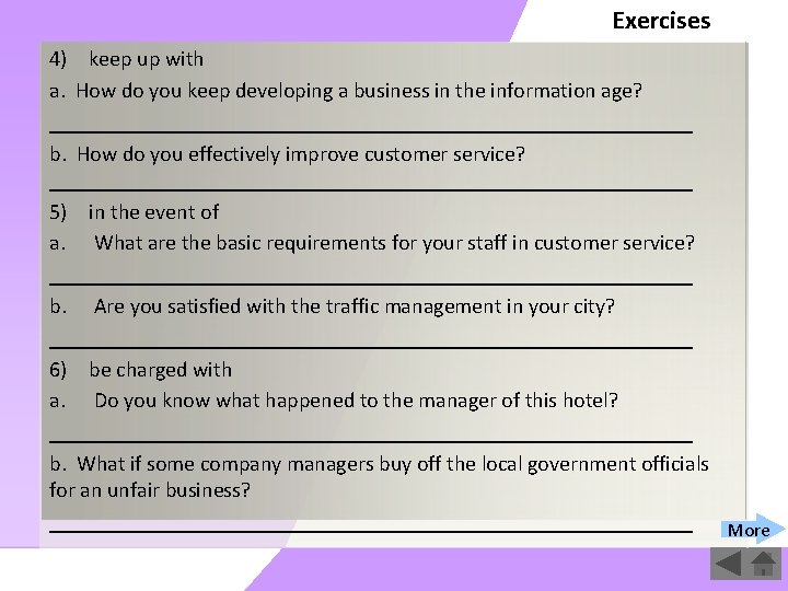 Exercises 4) keep up with a. How do you keep developing a business in
