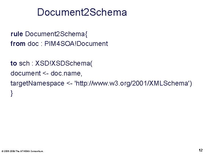 Document 2 Schema rule Document 2 Schema{ from doc : PIM 4 SOA!Document to