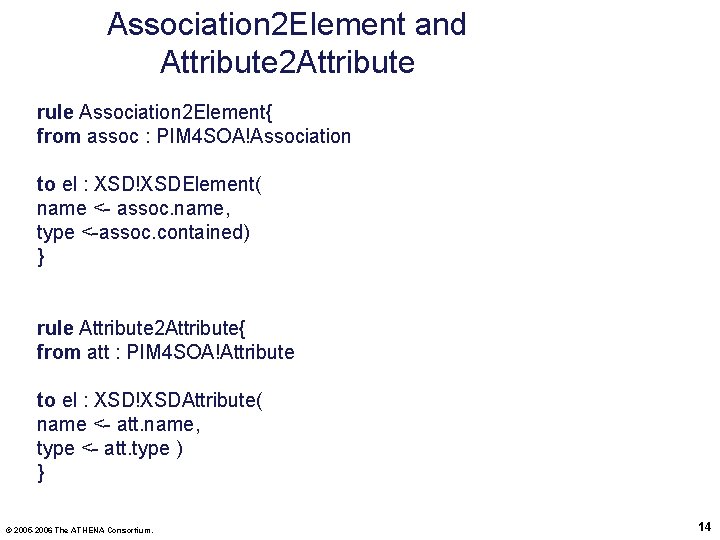 Association 2 Element and Attribute 2 Attribute rule Association 2 Element{ from assoc :
