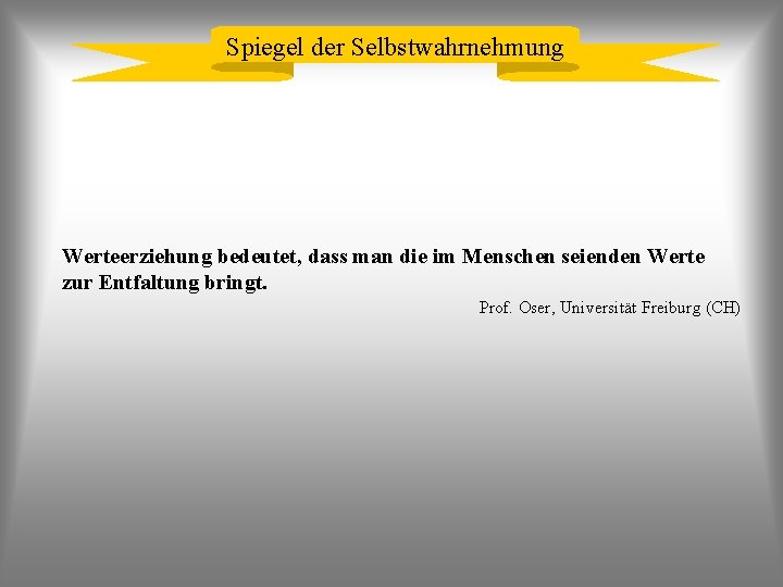 Spiegel der Selbstwahrnehmung Werteerziehung bedeutet, dass man die im Menschen seienden Werte zur Entfaltung