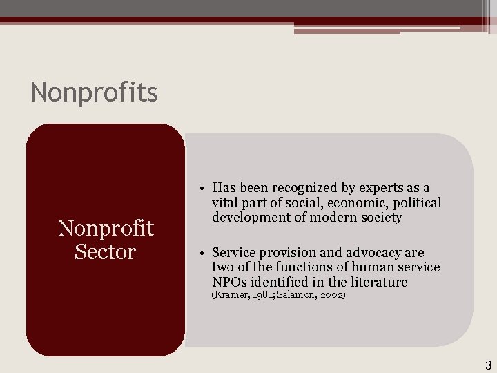 Nonprofits Nonprofit Sector • Has been recognized by experts as a vital part of