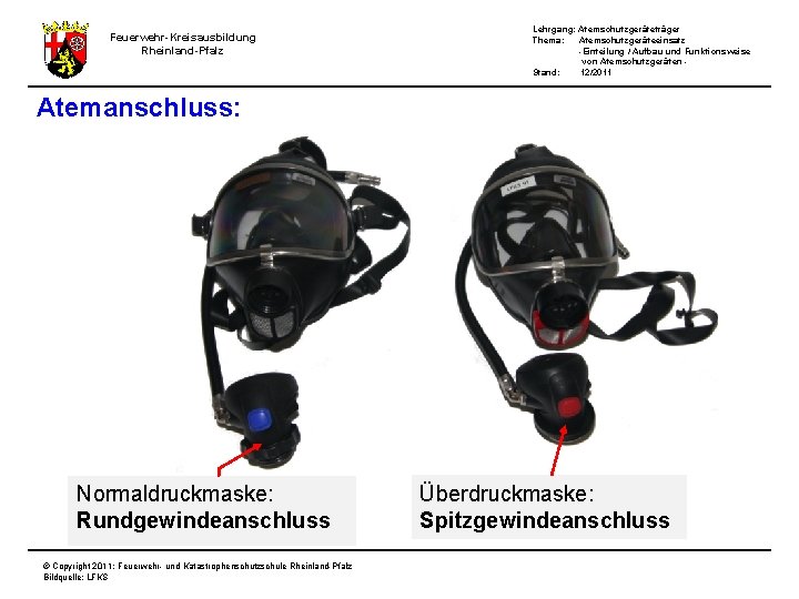 Feuerwehr-Kreisausbildung Rheinland-Pfalz Lehrgang: Atemschutzgeräteträger Thema: Atemschutzgeräteeinsatz -Einteilung / Aufbau und Funktionsweise von Atemschutzgeräten Stand: