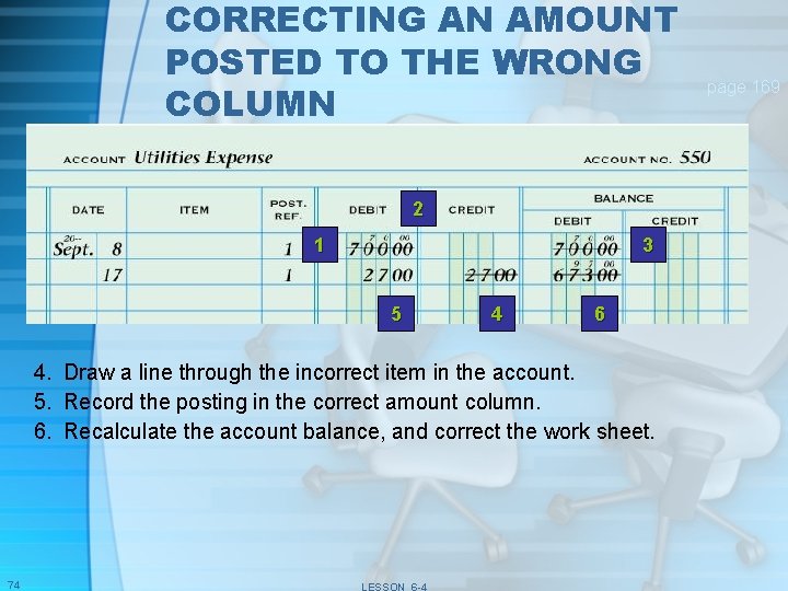 CORRECTING AN AMOUNT POSTED TO THE WRONG COLUMN 2 1 3 5 4 6