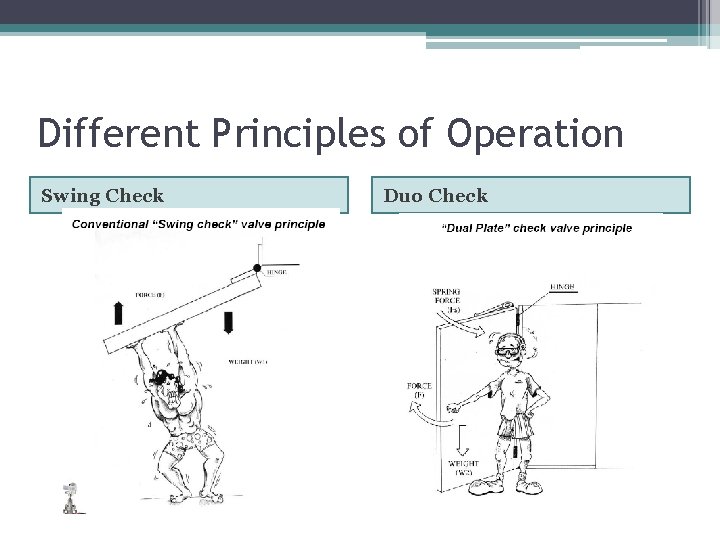 Different Principles of Operation Swing Check Duo Check 