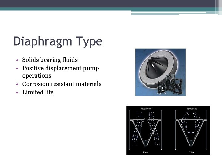 Diaphragm Type • Solids bearing fluids • Positive displacement pump operations • Corrosion resistant