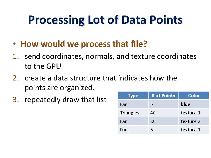 Processing Lot of Data Points • How would we process that file? 1. send