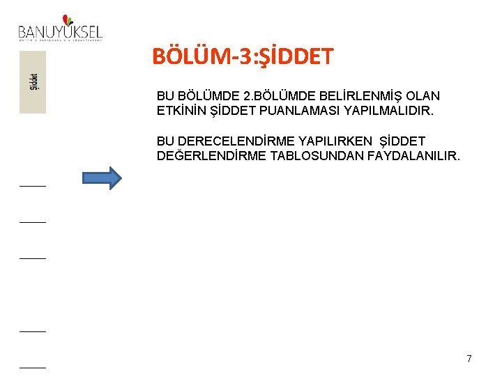 BÖLÜM-3: ŞİDDET BU BÖLÜMDE 2. BÖLÜMDE BELİRLENMİŞ OLAN ETKİNİN ŞİDDET PUANLAMASI YAPILMALIDIR. BU DERECELENDİRME