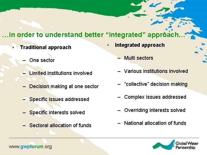 …in order to understand better “integrated” approach… • Traditional approach • Integrated approach –