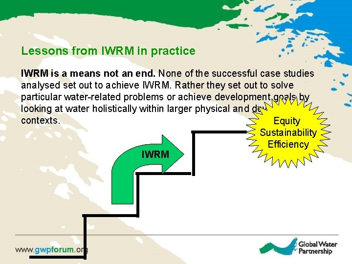 Lessons from IWRM in practice IWRM is a means not an end. None of
