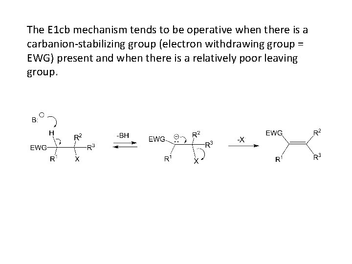 The E 1 cb mechanism tends to be operative when there is a carbanion-stabilizing