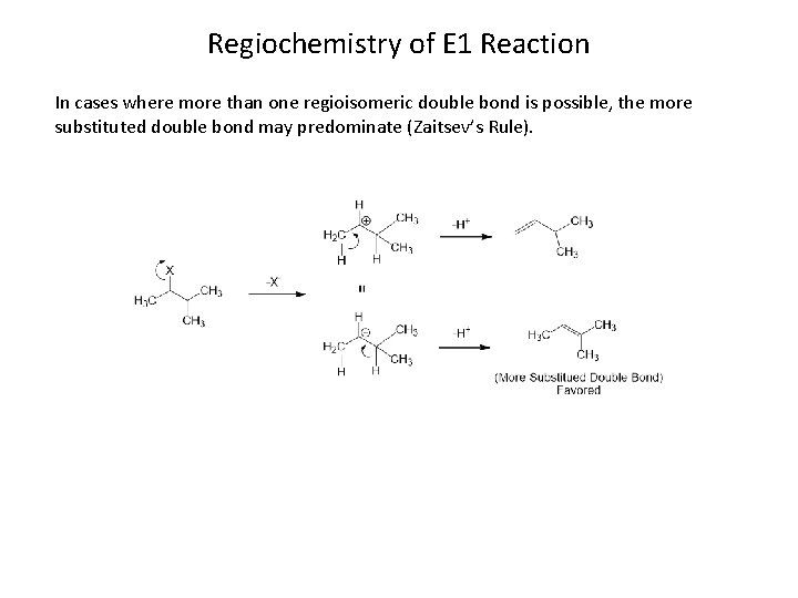 Regiochemistry of E 1 Reaction In cases where more than one regioisomeric double bond