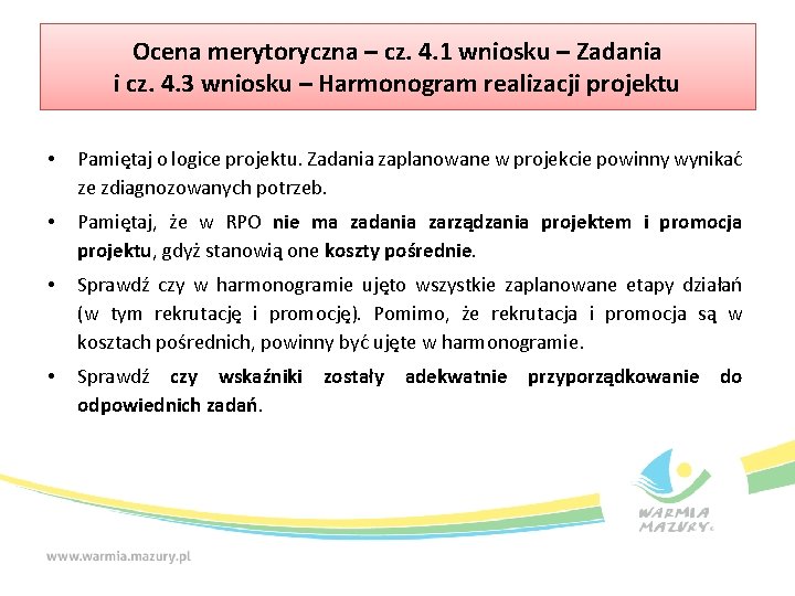 Ocena merytoryczna – cz. 4. 1 wniosku – Zadania i cz. 4. 3 wniosku