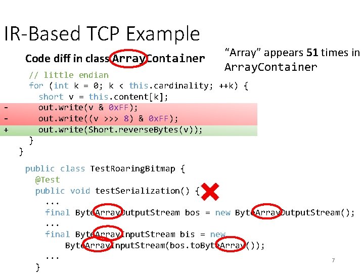 IR-Based TCP Example Code diff in class Array. Container “Array” appears 51 times in