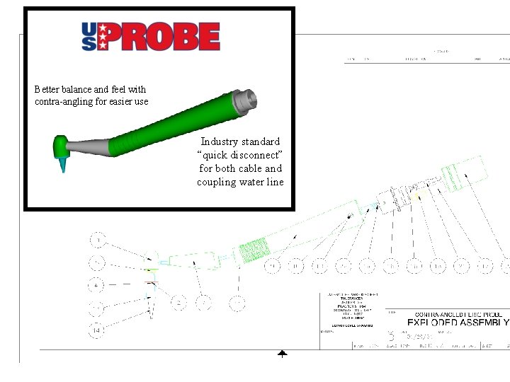 Better balance and feel with contra-angling for easier use Industry standard “quick disconnect” for