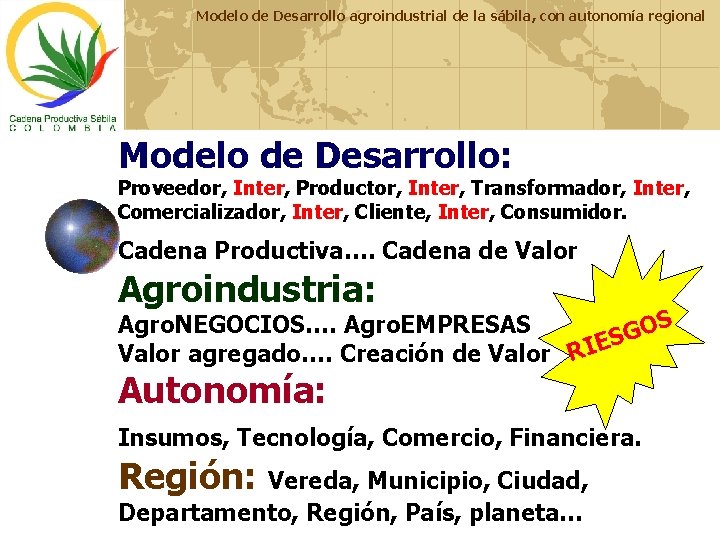 Modelo de Desarrollo agroindustrial de la sábila, con autonomía regional Modelo de Desarrollo: Proveedor,
