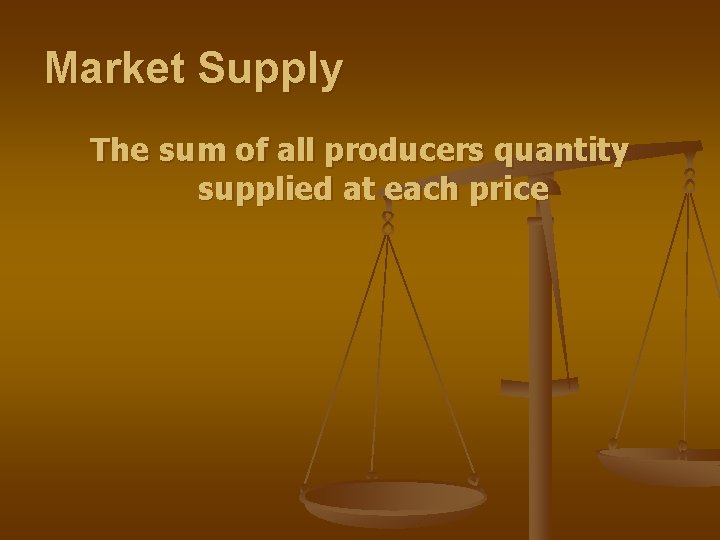 Market Supply The sum of all producers quantity supplied at each price 