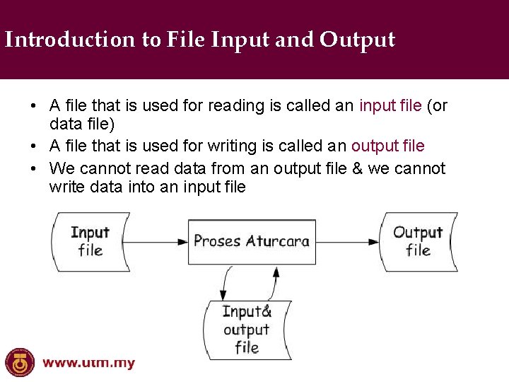 Introduction to File Input and Output • A file that is used for reading