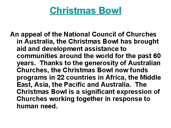 Christmas Bowl An appeal of the National Council of Churches in Australia, the Christmas